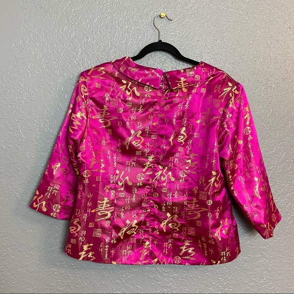 CHINESE PINK AND GOLD 3/4 SLEEVE SHIRT {10} - Picture 3 of 4